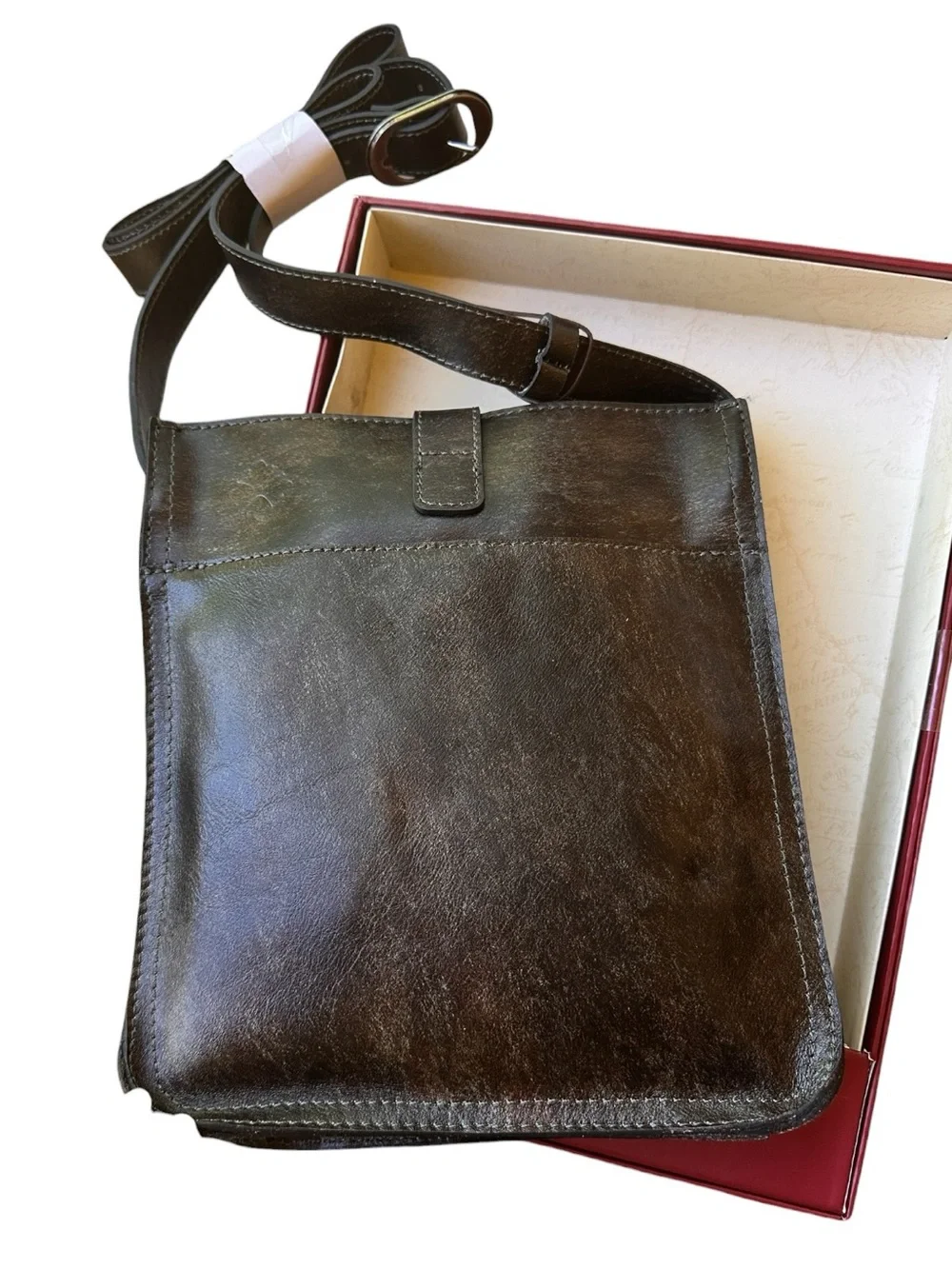 Patricia Nash Tooled Turquoise Brown Leather Crossbody Bag with Buckle - Picture 2 of 3